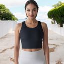 Black Medium Women's Racerback Sports Crop Top with High Neck and Supportive Fit