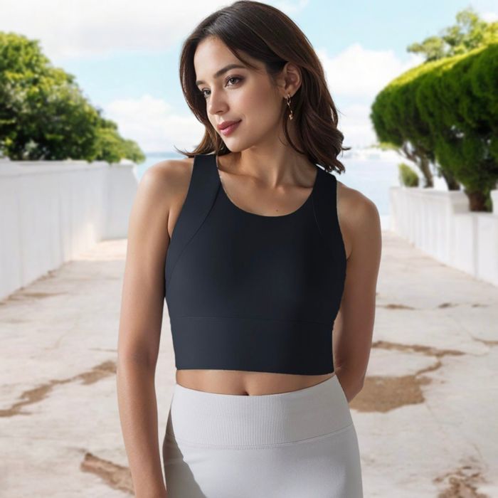 Women's Racerback Sports Crop Top with High Neck and Supportive Fit