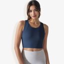 Blue Small Women's Racerback Sports Crop Top with High Neck and Supportive Fit