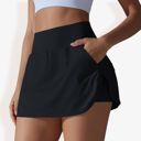Black Medium Women's High Waist Athletic Skort with Built-In Shorts and Side Pockets