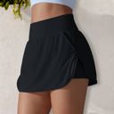 Black Medium Women's High Waist Athletic Skort with Built-In Shorts and Side Pockets