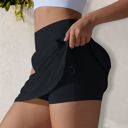 Black Medium Women's High Waist Athletic Skort with Built-In Shorts and Side Pockets