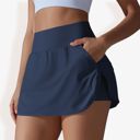 Green Medium Women's High Waist Athletic Skort with Built-In Shorts and Side Pockets