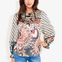  Long Sleeve Print Blouse With Geometric And Floral Patterns