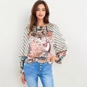  Long Sleeve Print Blouse With Geometric And Floral Patterns