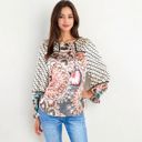  Long Sleeve Print Blouse With Geometric And Floral Patterns