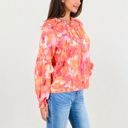  Floral Print Peasant Blouse With Tassel Tie Neck And Long Sleeves