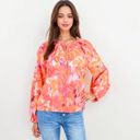  Floral Print Peasant Blouse With Tassel Tie Neck And Long Sleeves