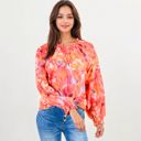  Floral Print Peasant Blouse With Tassel Tie Neck And Long Sleeves