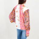  Mixed Print Button Down Blouse With Long Puff Sleeves