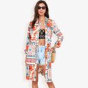 Red Large Long Sleeve Button-Up Multi-Color Print Long Shirt