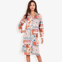 Red Large Long Sleeve Button-Up Multi-Color Print Long Shirt