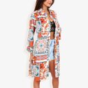 Red Large Long Sleeve Button-Up Multi-Color Print Long Shirt