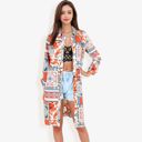 Red Large Long Sleeve Button-Up Multi-Color Print Long Shirt