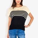  Short Sleeve Striped Knit Top With Round Neck, Casual Fit, Lightweight Sweater