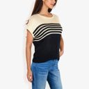  Short Sleeve Striped Knit Top With Round Neck, Casual Fit, Lightweight Sweater