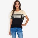  Short Sleeve Striped Knit Top With Round Neck, Casual Fit, Lightweight Sweater