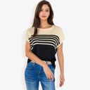  Short Sleeve Striped Knit Top With Round Neck, Casual Fit, Lightweight Sweater