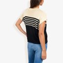  Short Sleeve Striped Knit Top With Round Neck, Casual Fit, Lightweight Sweater