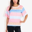  Short Sleeve Crew Neck Textured Stripe Pattern Casual Tee