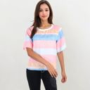  Short Sleeve Crew Neck Textured Stripe Pattern Casual Tee