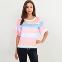  Short Sleeve Crew Neck Textured Stripe Pattern Casual Tee