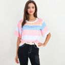  Short Sleeve Crew Neck Textured Stripe Pattern Casual Tee