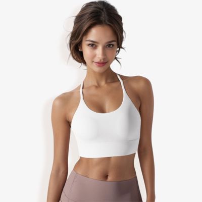 Women's Strappy Back Sports Bra with Adjustable Halter Neck and Supportive Fit