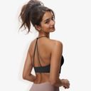 Black Large Women's Strappy Back Sports Bra with Adjustable Halter Neck and Supportive Fit