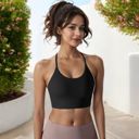 Black Large Women's Strappy Back Sports Bra with Adjustable Halter Neck and Supportive Fit