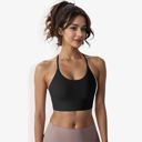 Black Medium Women's Strappy Back Sports Bra with Adjustable Halter Neck and Supportive Fit