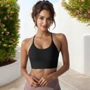 Black Small Women's Strappy Back Sports Bra with Adjustable Halter Neck and Supportive Fit