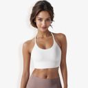 White Small Women's Strappy Back Sports Bra with Adjustable Halter Neck and Supportive Fit