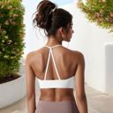 White Small Women's Strappy Back Sports Bra with Adjustable Halter Neck and Supportive Fit