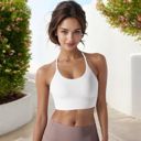 White XL Women's Strappy Back Sports Bra with Adjustable Halter Neck and Supportive Fit