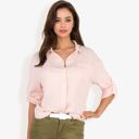  Long Sleeve Button Down Crinkled Blouse With Chest Pocke