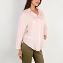 Pink XL Long Sleeve Button Down Crinkled Blouse With Chest Pocke