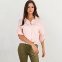 Pink XL Long Sleeve Button Down Crinkled Blouse With Chest Pocke