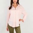 Pink XL Long Sleeve Button Down Crinkled Blouse With Chest Pocke