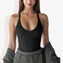  Ribbed Knit Tank Top with Deep V-Neck and Racerback Design