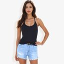  Ribbed Knit Tank Top with Deep V-Neck and Racerback Design