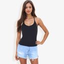  Ribbed Knit Tank Top with Deep V-Neck and Racerback Design