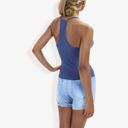 Blue Large Ribbed Knit Tank Top with Deep V-Neck and Racerback Design