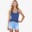 Blue Large Ribbed Knit Tank Top with Deep V-Neck and Racerback Design