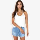 White Large Ribbed Knit Tank Top with Deep V-Neck and Racerback Design