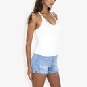 White Large Ribbed Knit Tank Top with Deep V-Neck and Racerback Design