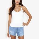 White Large Ribbed Knit Tank Top with Deep V-Neck and Racerback Design