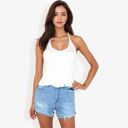 White Large Ribbed Knit Tank Top with Deep V-Neck and Racerback Design