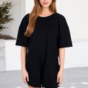 Black Large Short Sleeve V-Neck Romper With Relaxed Fit