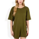 Green Large Short Sleeve V-Neck Romper With Relaxed Fit